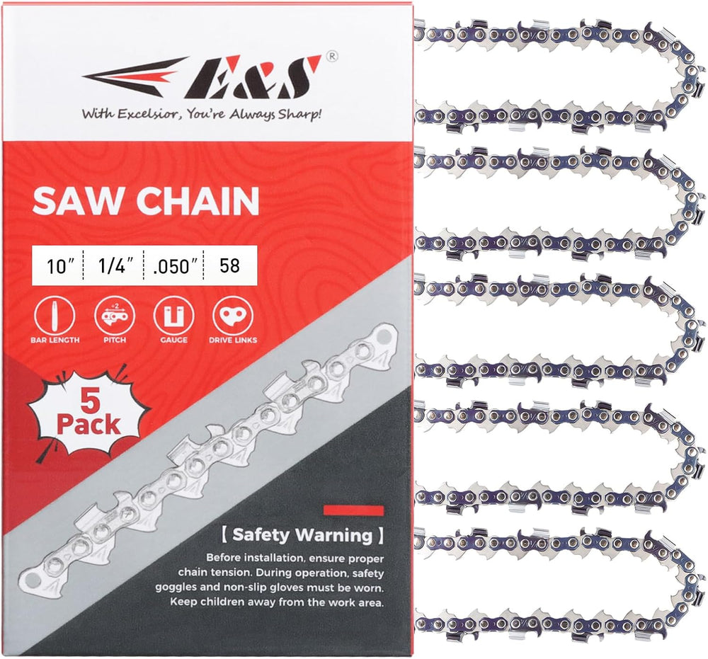 5 Pack 10 Inch Chainsaw Chain 1/4" Pitch .050" Gauge 58 Drive Links