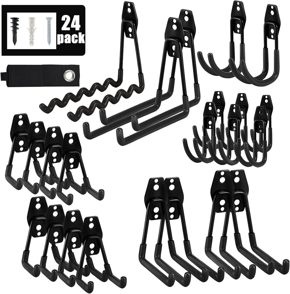 AOBEN 24PCS Garage Hooks, Heavy Duty Double Garage Hanger Organizer Wall Moun...