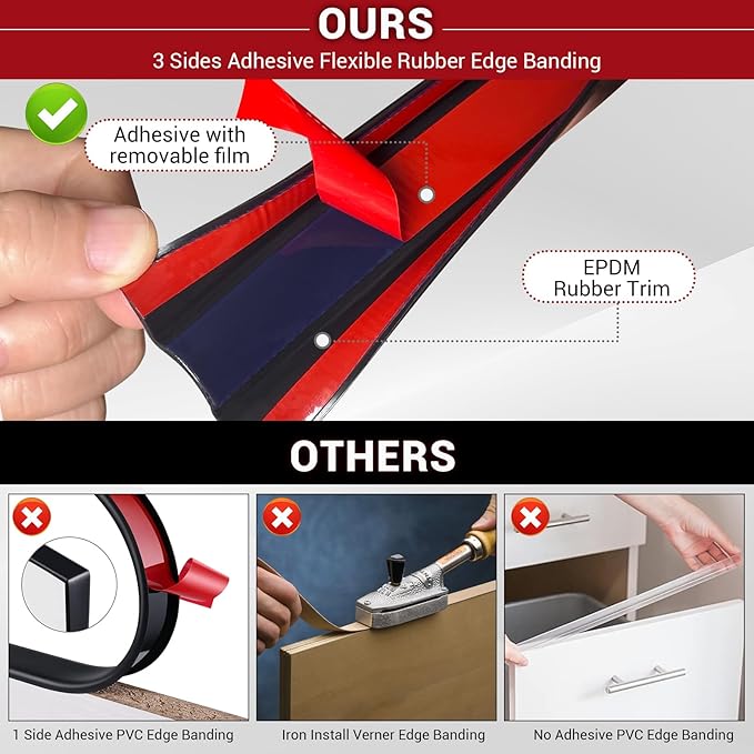 Rubber Edge Trim, Flexible Self-Adhesive U Shaped Peel and Stick Edge Banding