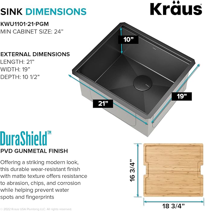 KRAUS Kore 21 Inch Undermount Workstation 16 Gauge Stainless Steel Single Bowl