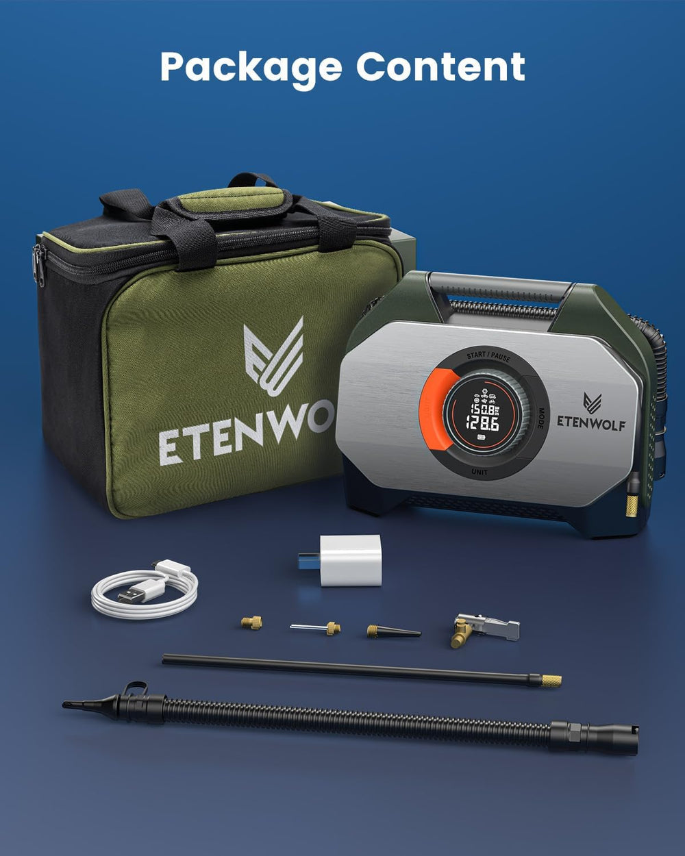 ETENWOLF VORTEX S7 Tire Inflator for Heavy-duty Vehicle with 38400 mAh