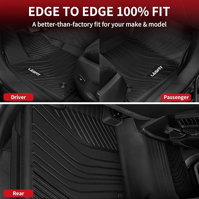 LASFIT Floor Mats for Toyota Tundra 2022-2024 2025 CrewMax Cab, All Weather