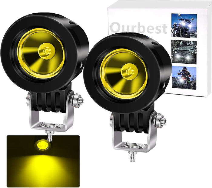 Ourbest motorcycle lights, 2inch Yellow Motorcycle Fog Lights Fork Tube led driving lights for Motorbike ATV Bicycle Accent Off Road Lighting (Yellow)