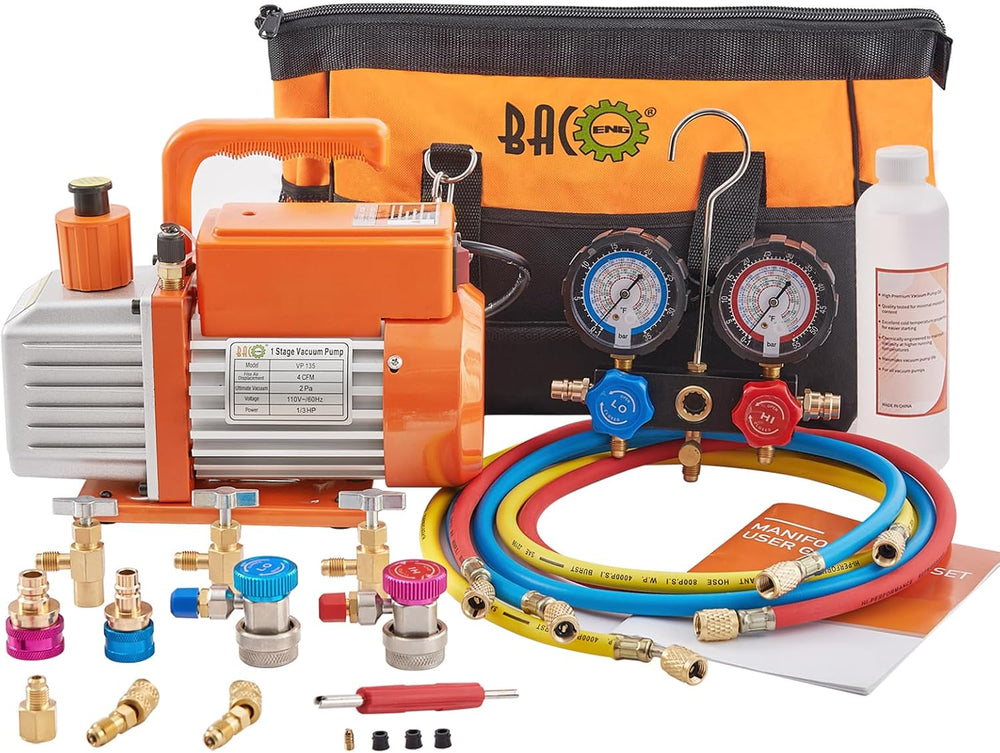BACOENG R32 AC Vacuum Pump and Gauge Set, 4 CFM HVAC Vacuum Pump Kit for AUTO...