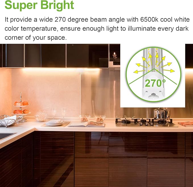 hykolity 4FT LED Shop Light, V Shape Integrated T8 LED Tube Light, 6500K Super