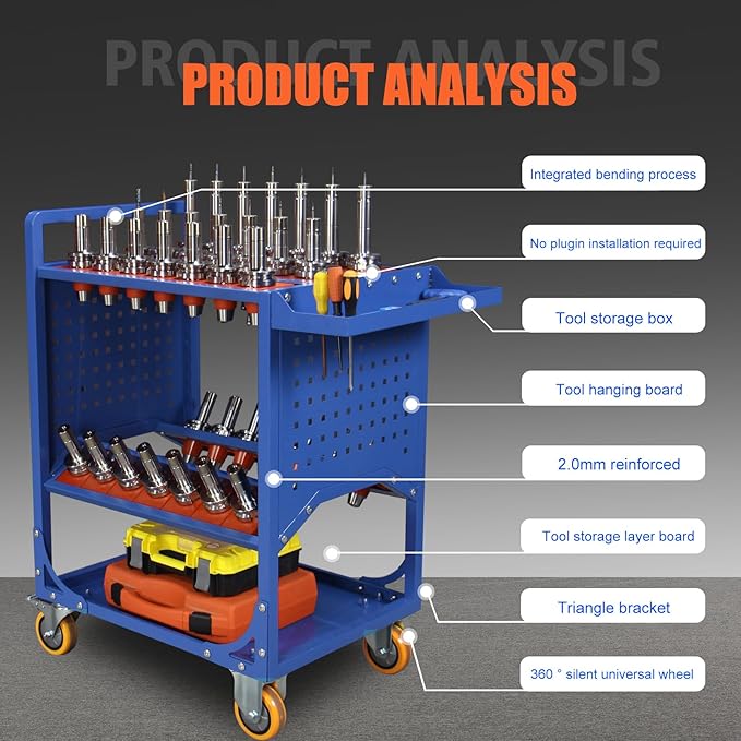 Blue Classic 50 Taper CNC Tool Holder Transfer Cart, 25 Capacity CAT/BT50
