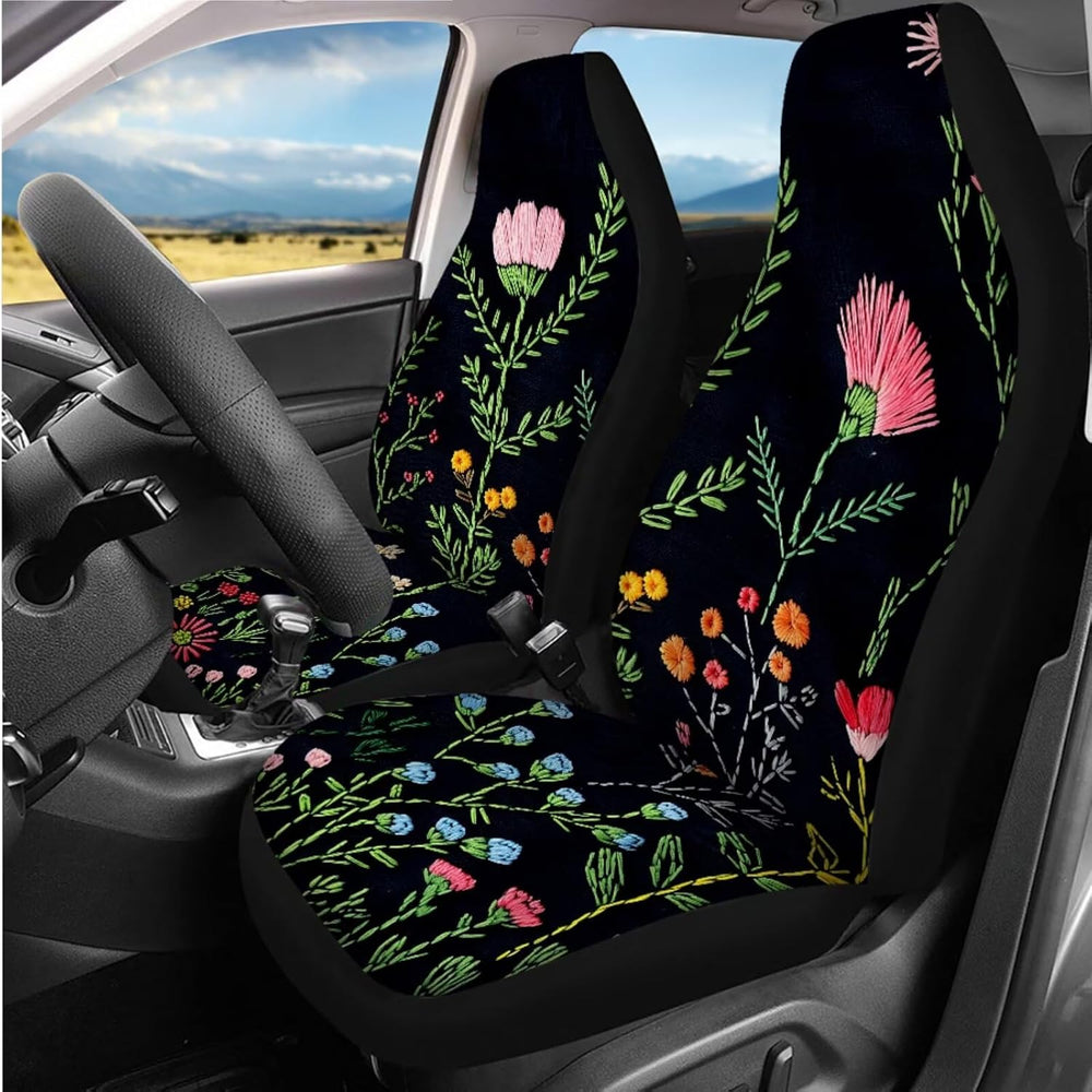 14 Pcs Wildflower Car Seat Covers Full Set with Steering Wheel Cover, Armrest...