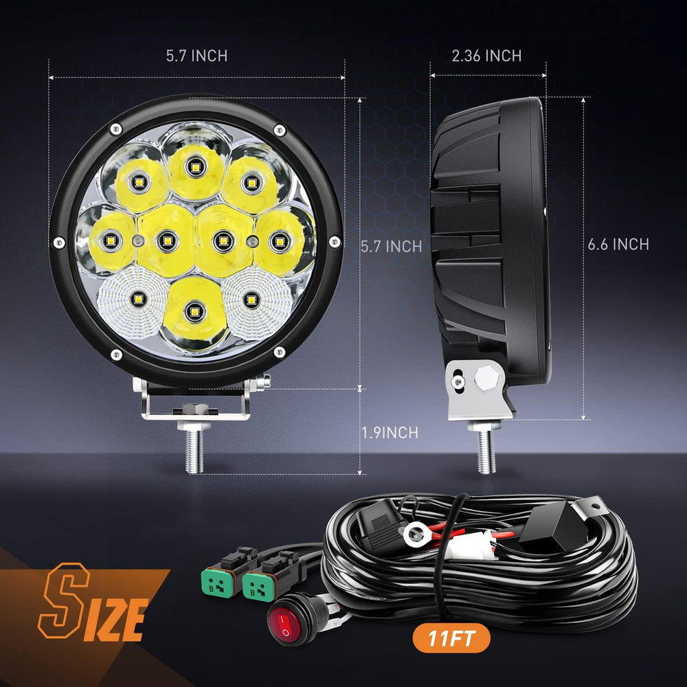 Nilight Pro Series 5.7 Inch Round LED Driving Offroad Light 50W 6500LM