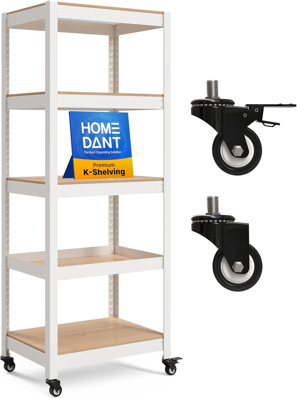 HOMEDANT House White 5-Tier Metal Rolling Cart Shelf Rack Casters Heavy Duty