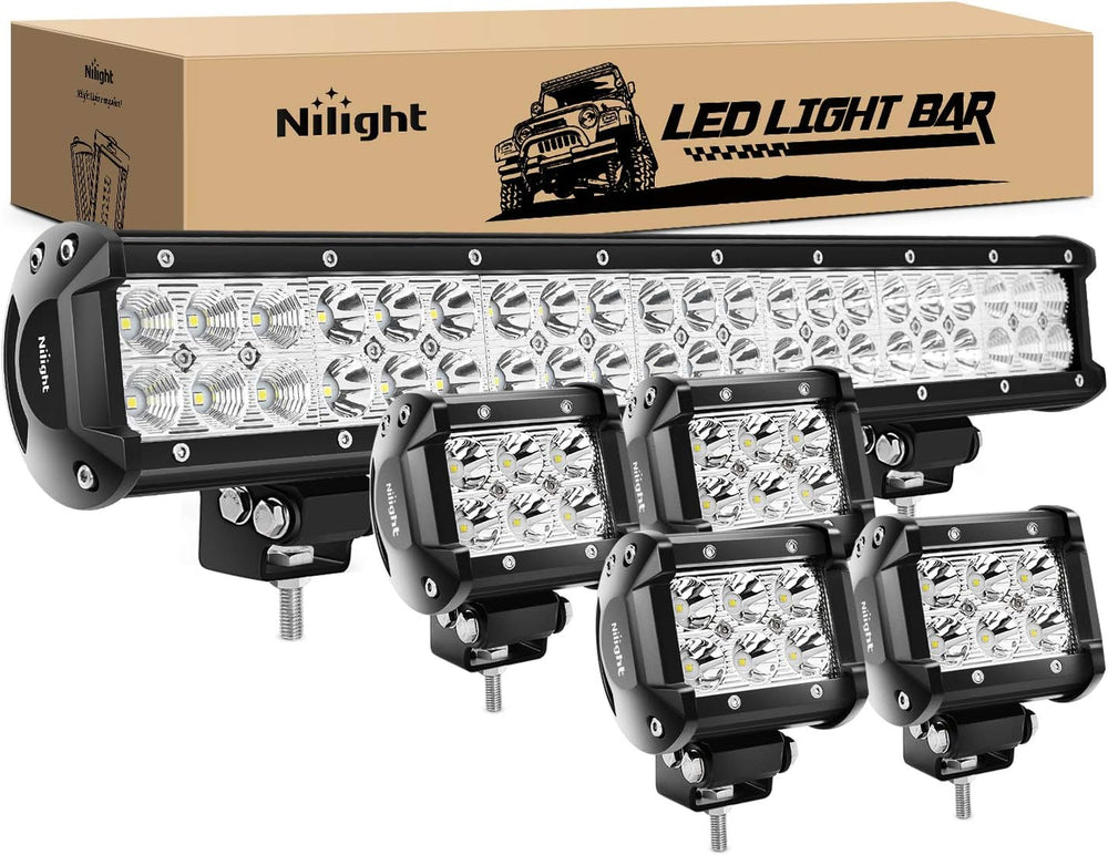 Nilight 20Inch 126W Spot Flood Combo Led Light Bar 4PCS 4Inch 18W Spot LED Po...