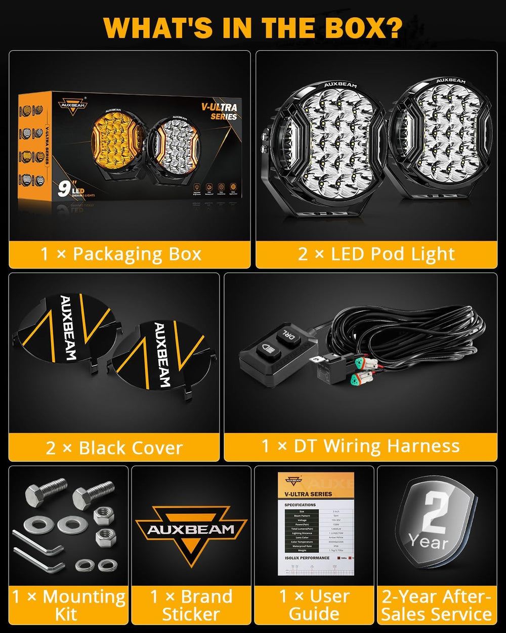 Auxbeam 9 in LED Round Pod, V-Ultra Series 270° Side Shooter Driving Lights