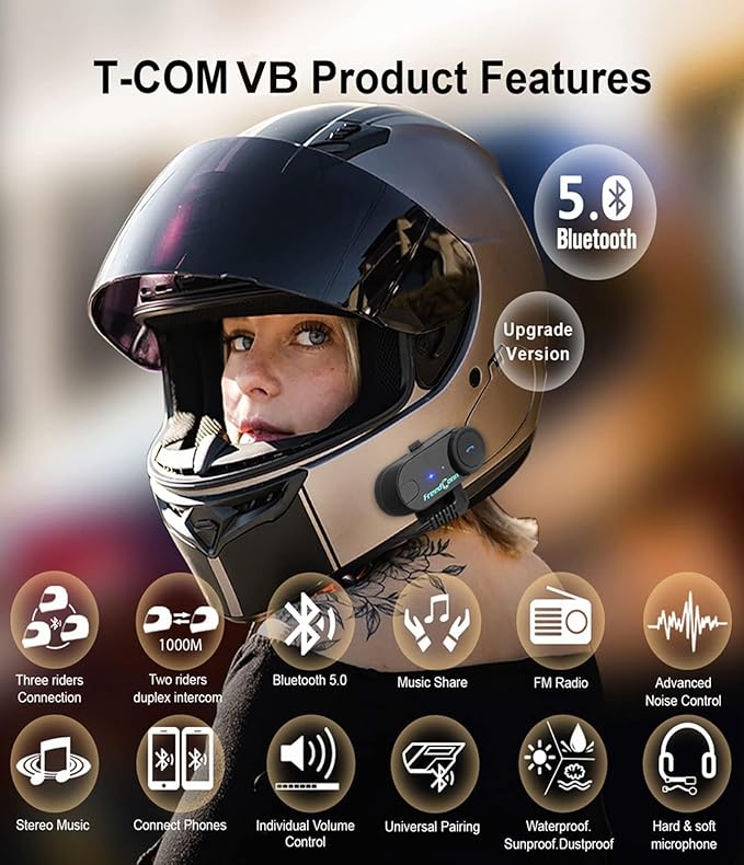 FreedConn Motorcycle Helmet Bluetooth Headset, TCOM VB
