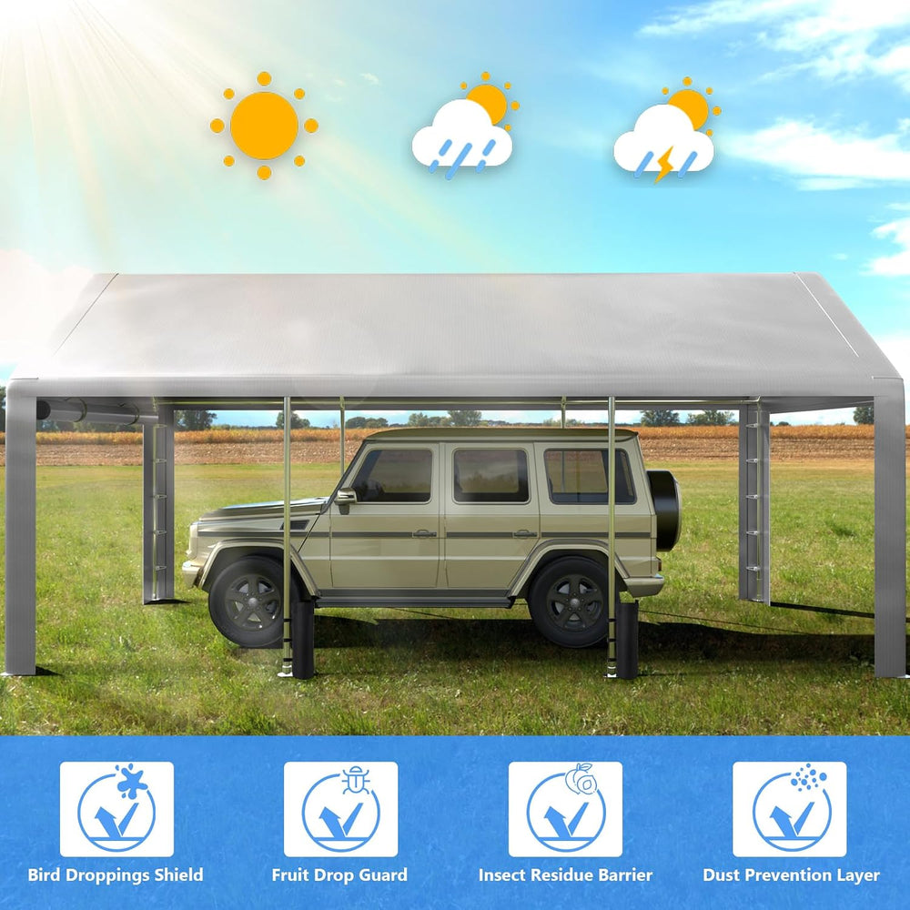 Jocoevol Carport 10x20 FT Enclosed Carport with Roll-up Windows, Portable Gar...