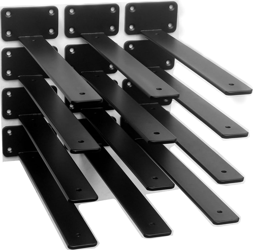 12 Pack - 12 inch Black Hidden L Shelf Bracket (1/5 Inch Thicked) Iron Floati...