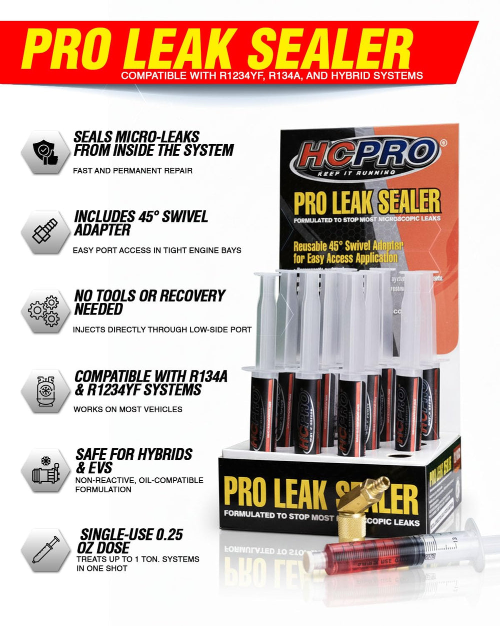 HCPRO HCLEAK12R Pro Leak Sealer with 45° Swivel Adapter for Easy Access Appli...