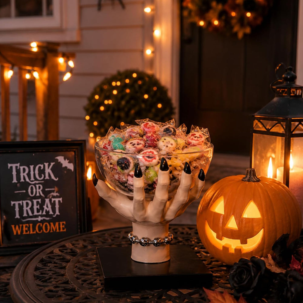 Halloween Witch Hand Candy Bowl Stand Resin Solid Snack Dish Trick Or Treat