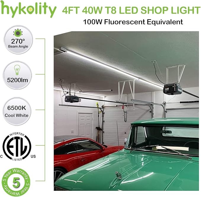 hykolity 4FT LED Shop Light, V Shape Integrated T8 LED Tube Light, 6500K Super