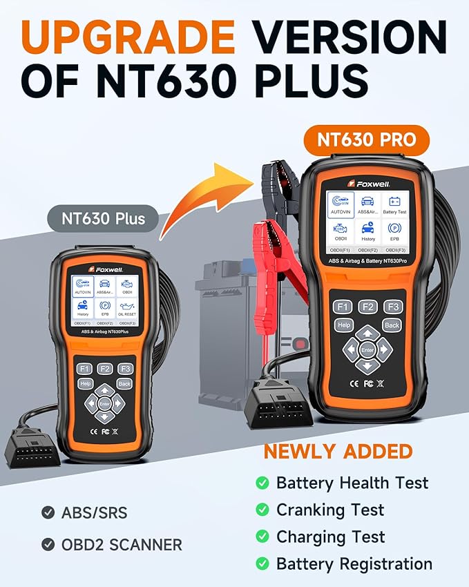 UPGRADED NT630 Plus, FOXWELL NT630 Pro 2-in-1 ABS SRS OBD2 Scanner & Battery