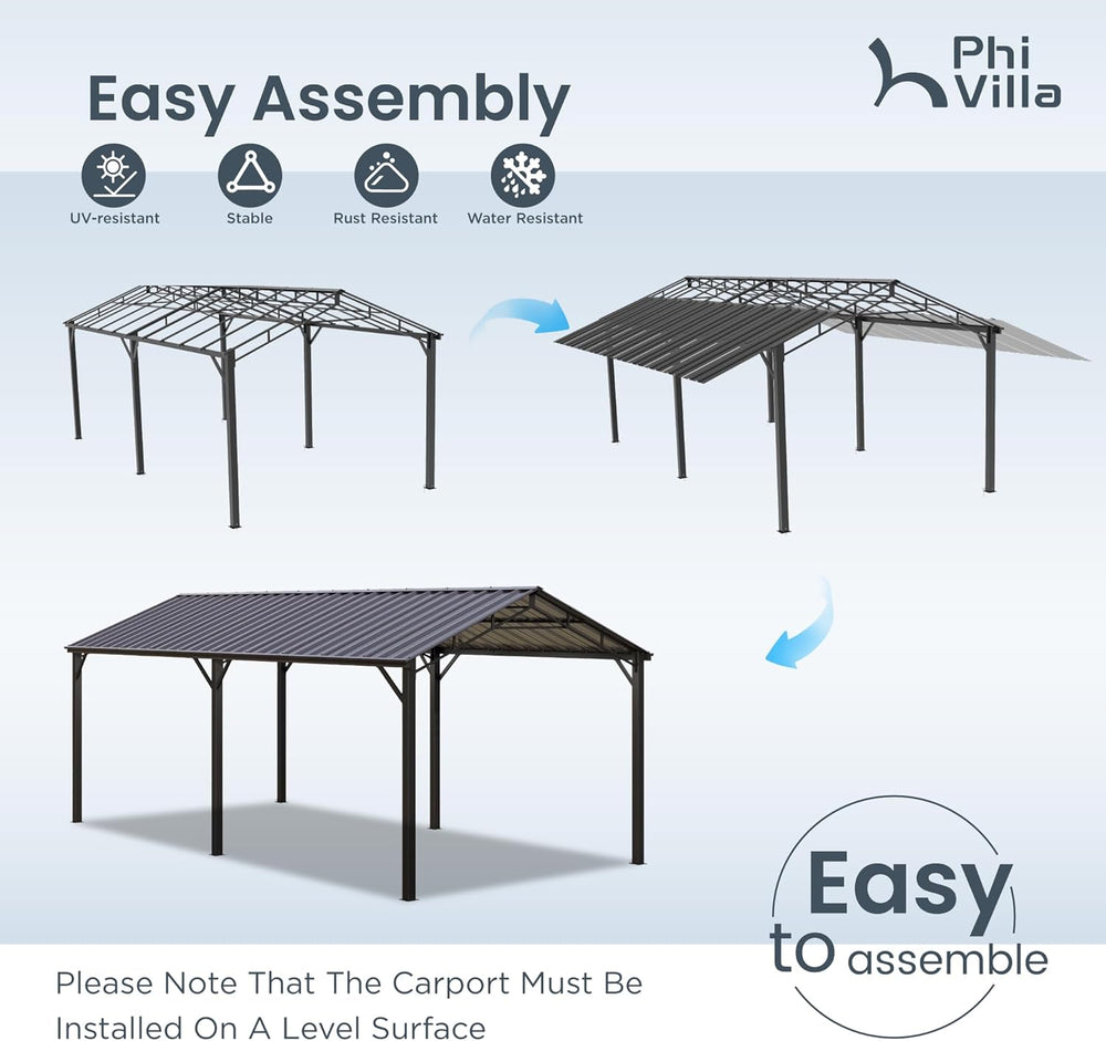 PHI VILLA 10x20 Carport, Metal Carports Canopy Heavy Duty Car Port Garage