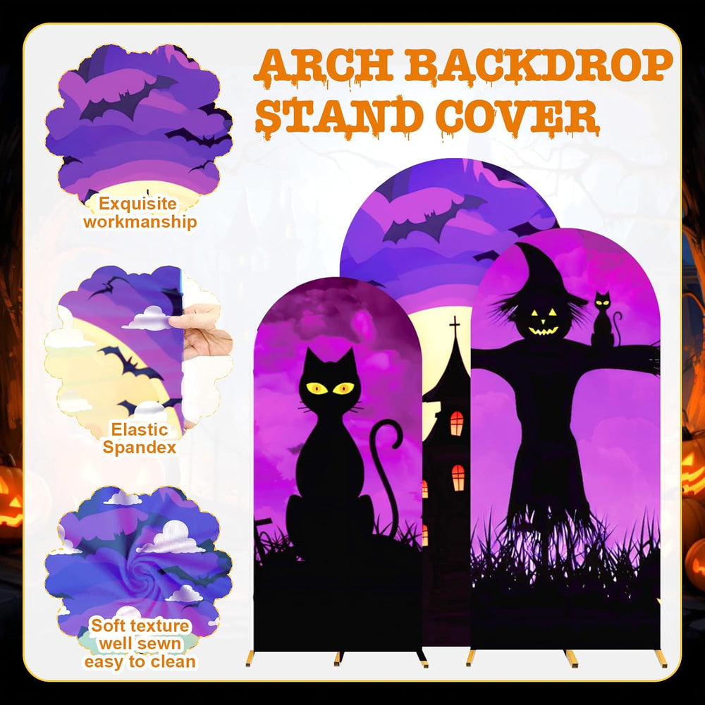 3 Pcs Halloween Arch Cover 4ft, 5ft, 6ft Arch Covers Stretchy Backdrop Skelet...