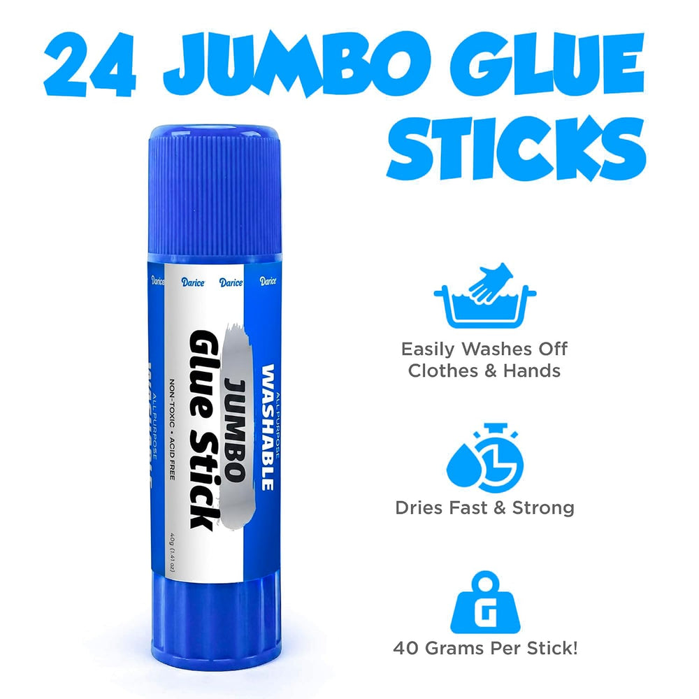 Darice Jumbo Glue Sticks, 1.4 Oz (40g) – All-Purpose Washable School Glue for...