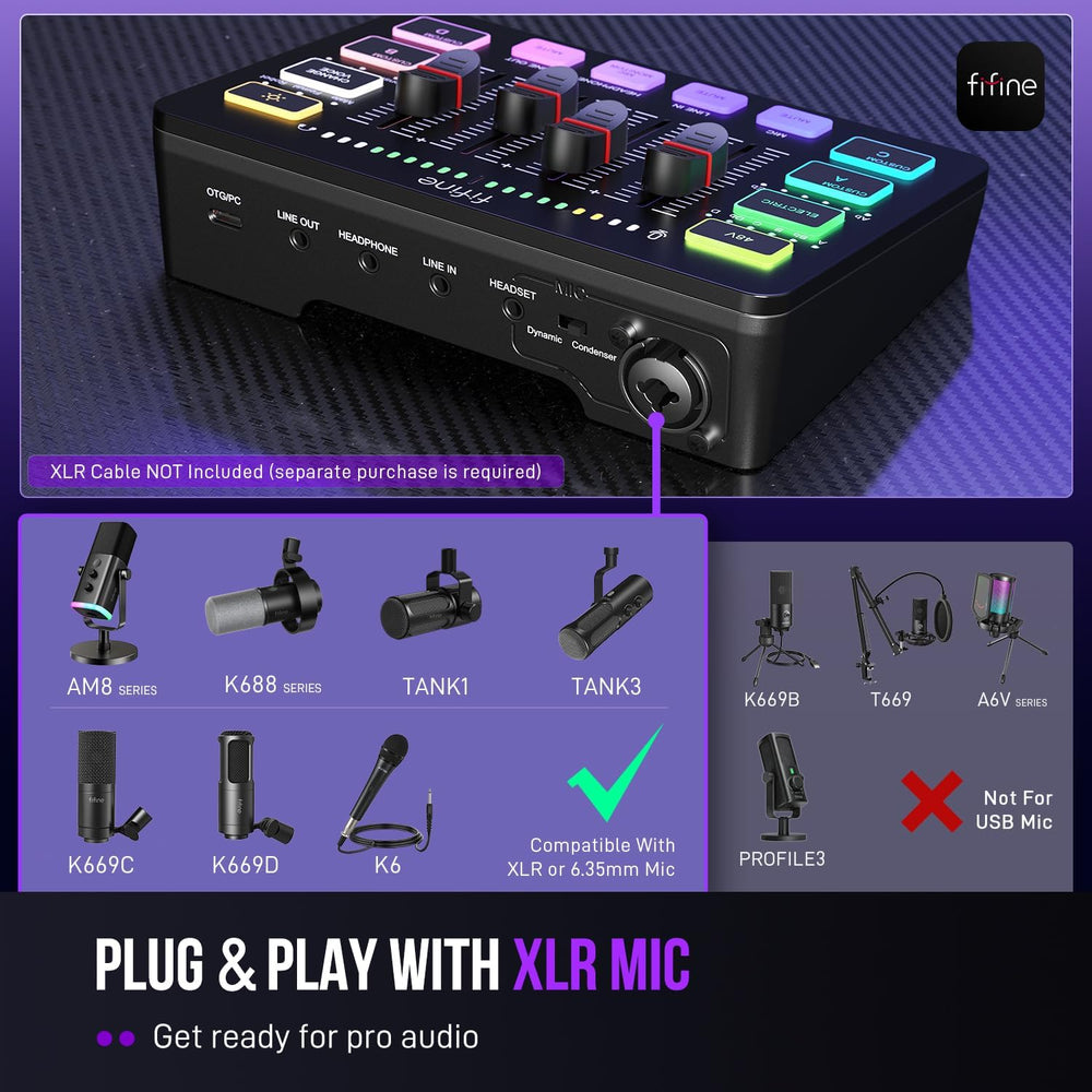 FIFINE Ampligame SC3 Gaming Audio Mixer with Indi-Fader and Volume Control