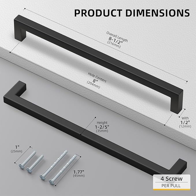 goldenwarm 10Pack 8INCH Matte Black Cabinet Pulls Kitchen Hardware, 204mm