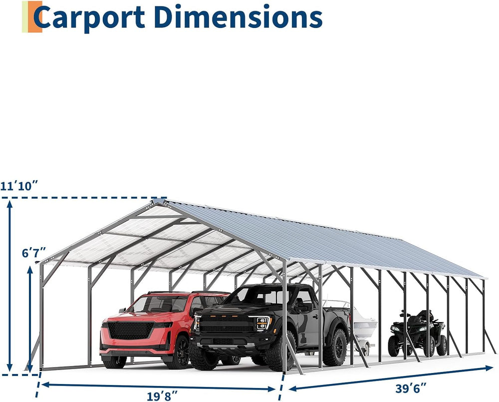GarveeLife 20'x40'x12' Metal Carport Car Ports for Multiple Vehicles