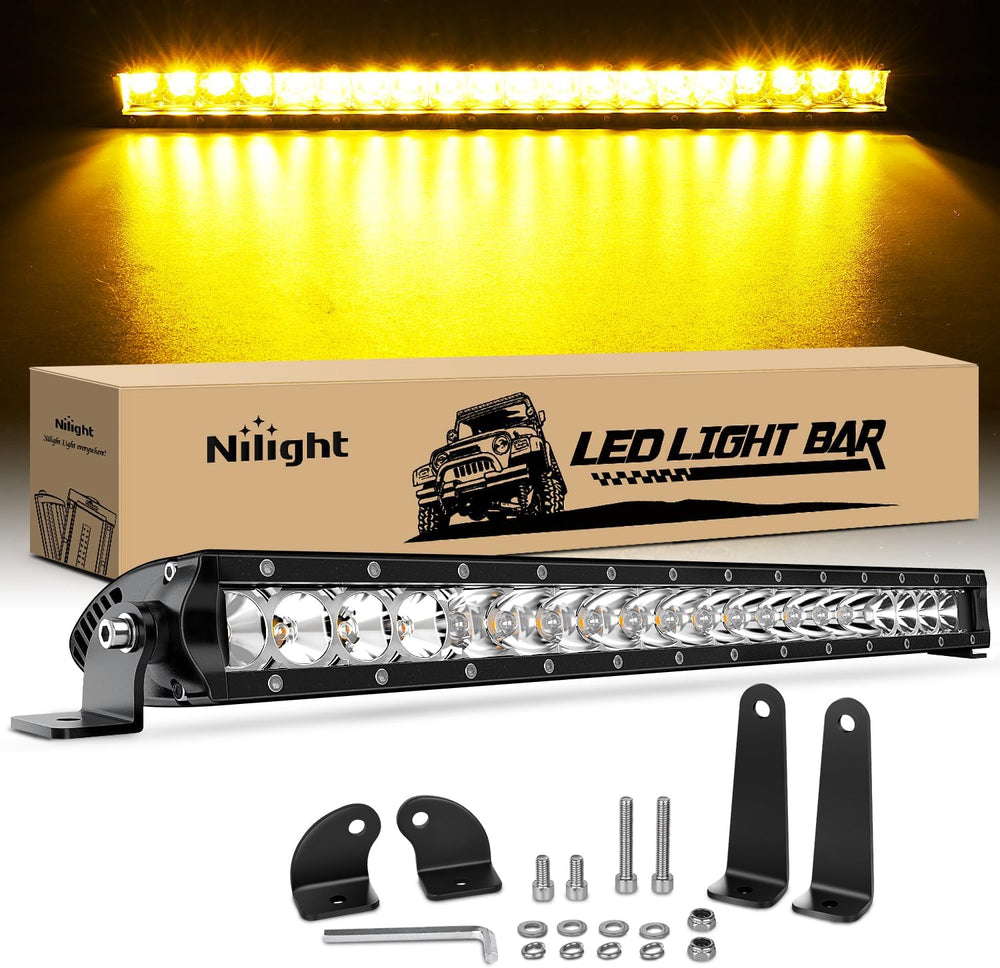 Nilight Led Light Bar Amber 21 Inch 100W Super Slim Spot Flood Combo Driving ...