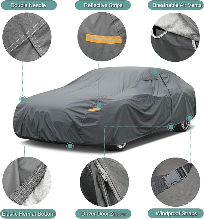16 Layers Car Cover for Sports Coupe Small Car Waterproof All Weather,
