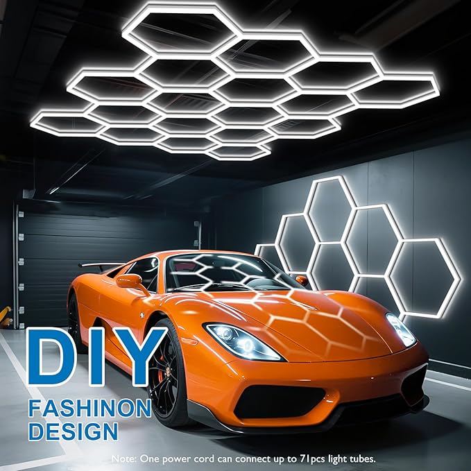 BRILLIHOOD Hexagon Garage Lights, LED Car Detailing Lighting, 6500K Super Bright