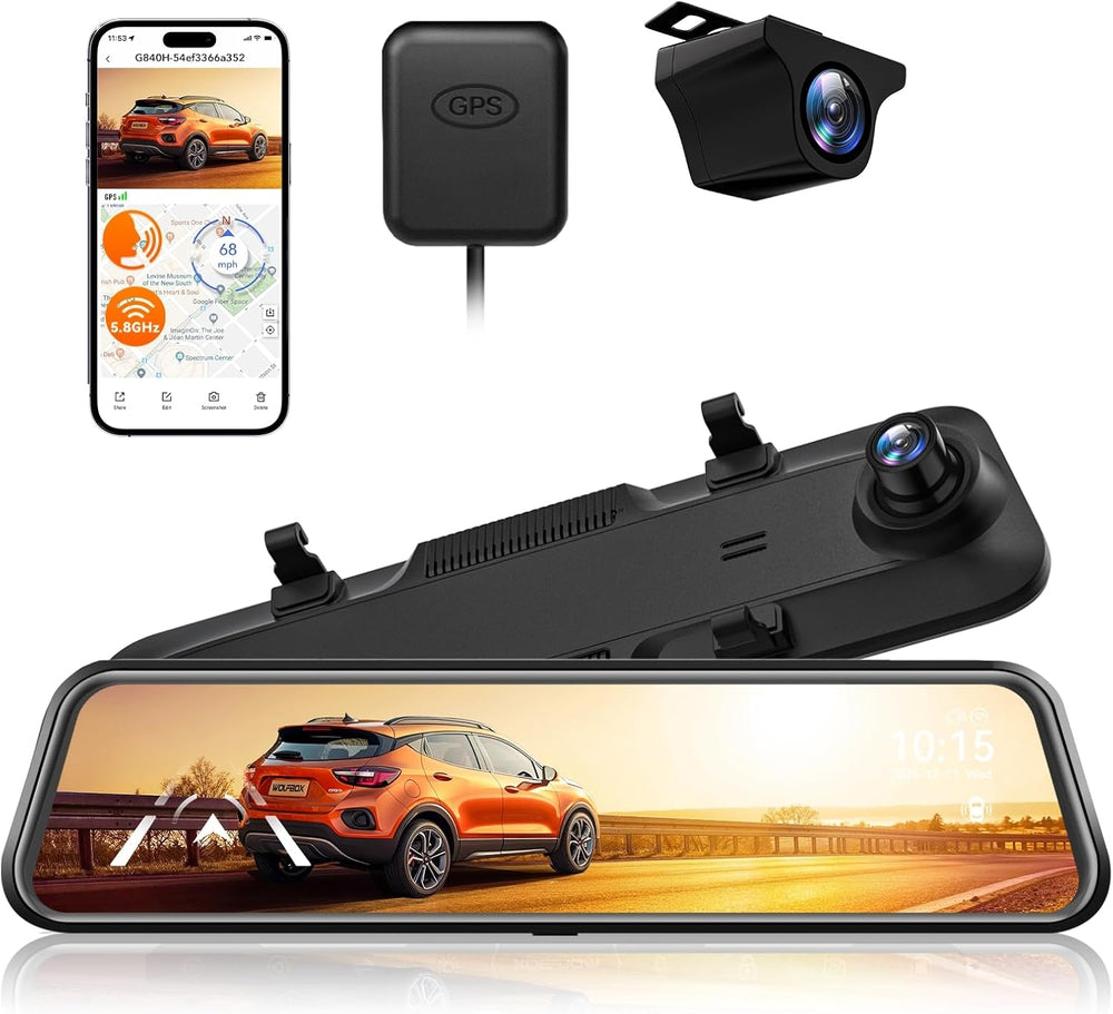 WOLFBOX G840H 12'' Mirror Dash Cam with ADAS and BSD, 2.5K Rear View ...