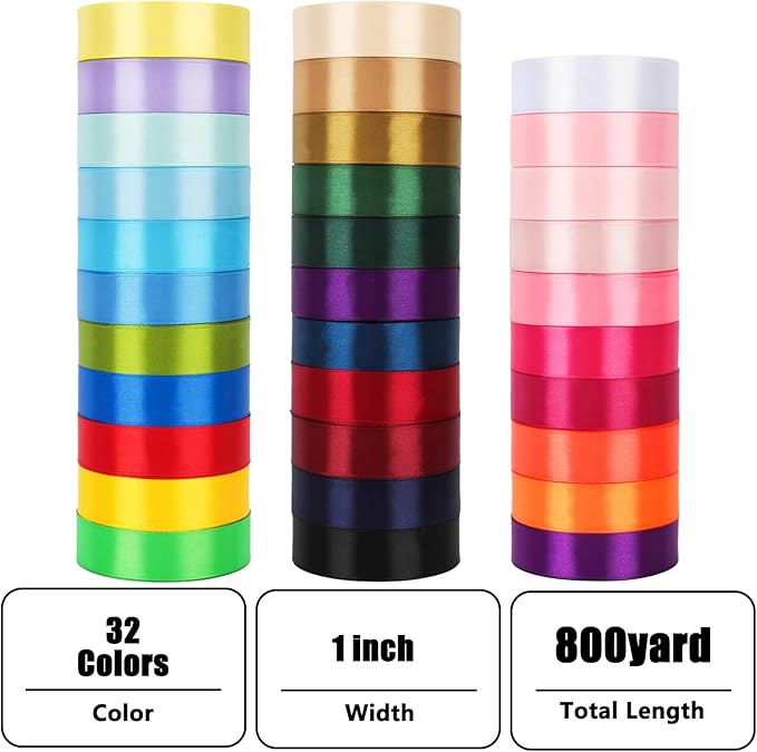 NESCCI 800 Yards Ribbon,1 Inch Satin Ribbon,Single Face Satin Ribbons, Perfec...