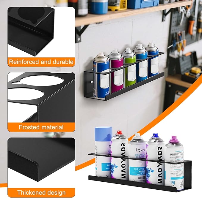 Wall-Mounted Spray Can Holder Rack Organize, 4 Pack Black Steel Aerosol Can
