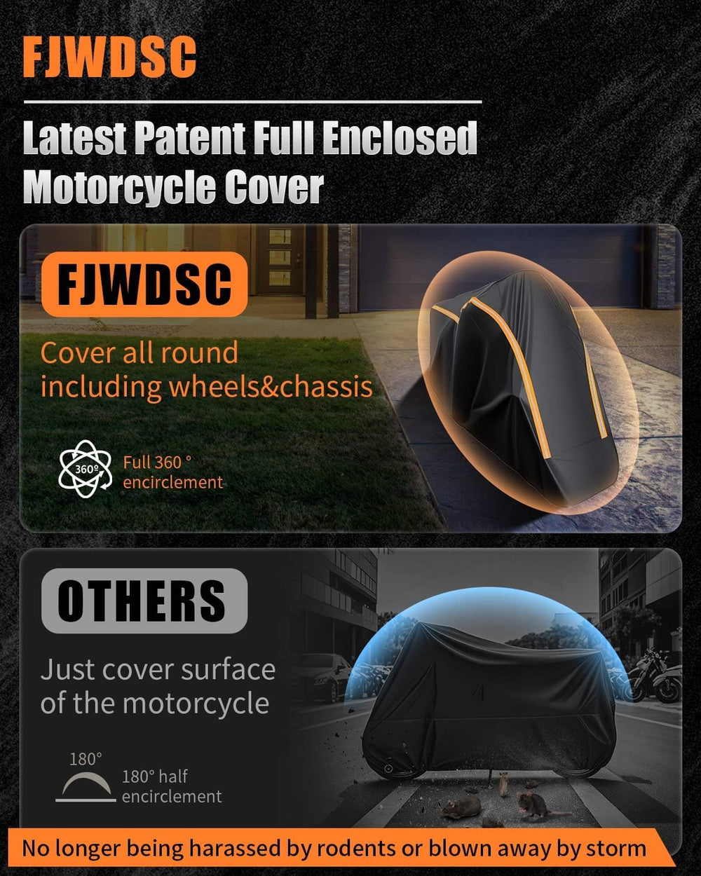 Full Enclosed Motorcycle Cover Waterproof Outdoor Fit Length up to 118"