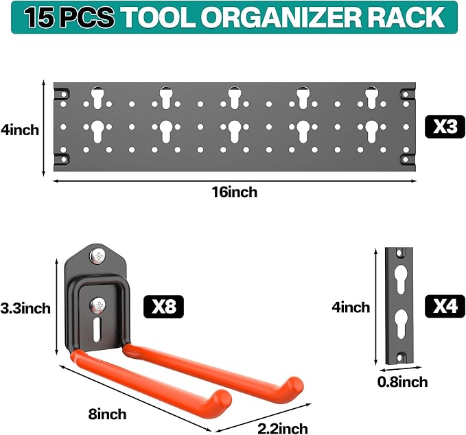 EVERHANGER Garage Tool Storage Organizer Wall Mount, Versatile Garden Tool Rack