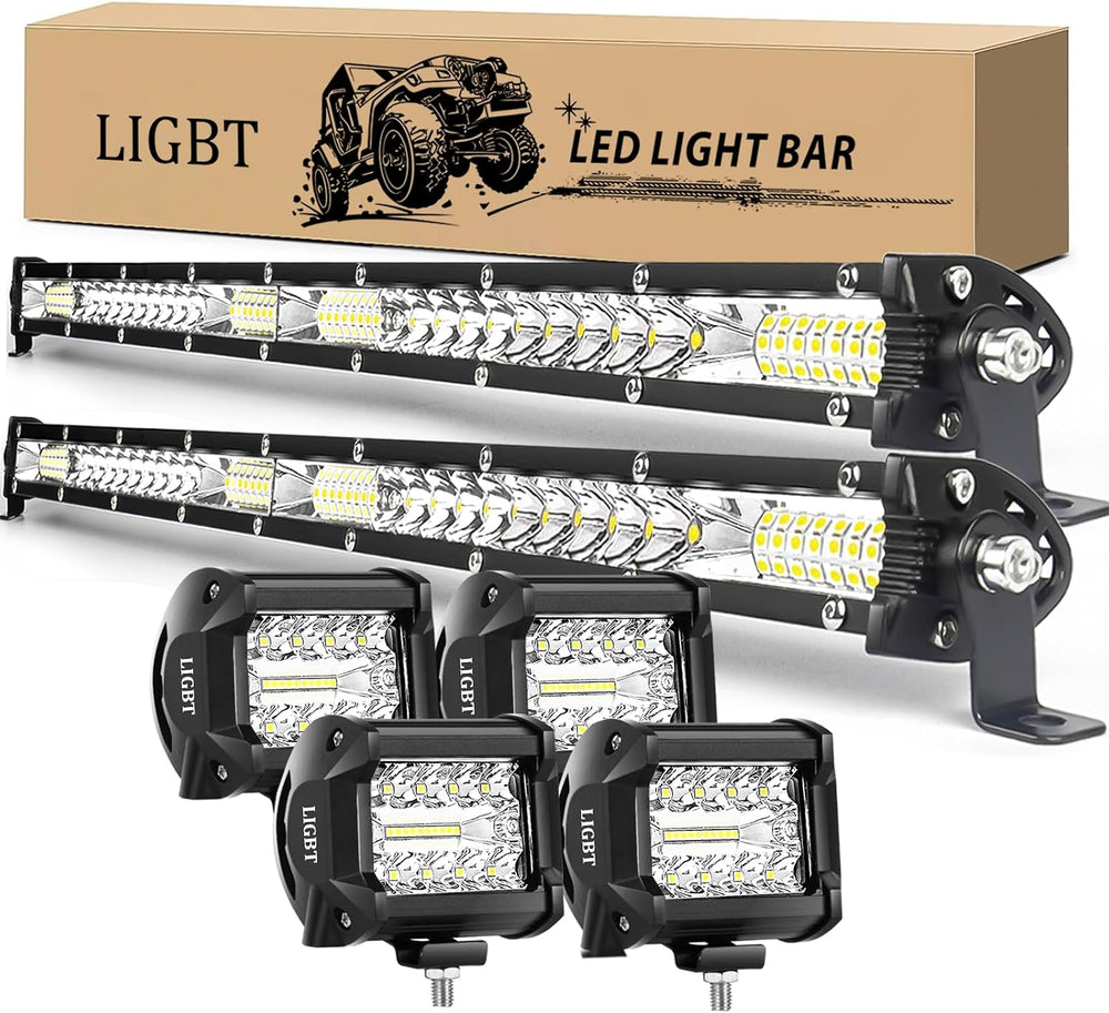 LIGBT 2Pcs 21 inch 204W LED Light Bar Kit with 4 Pods for Truck