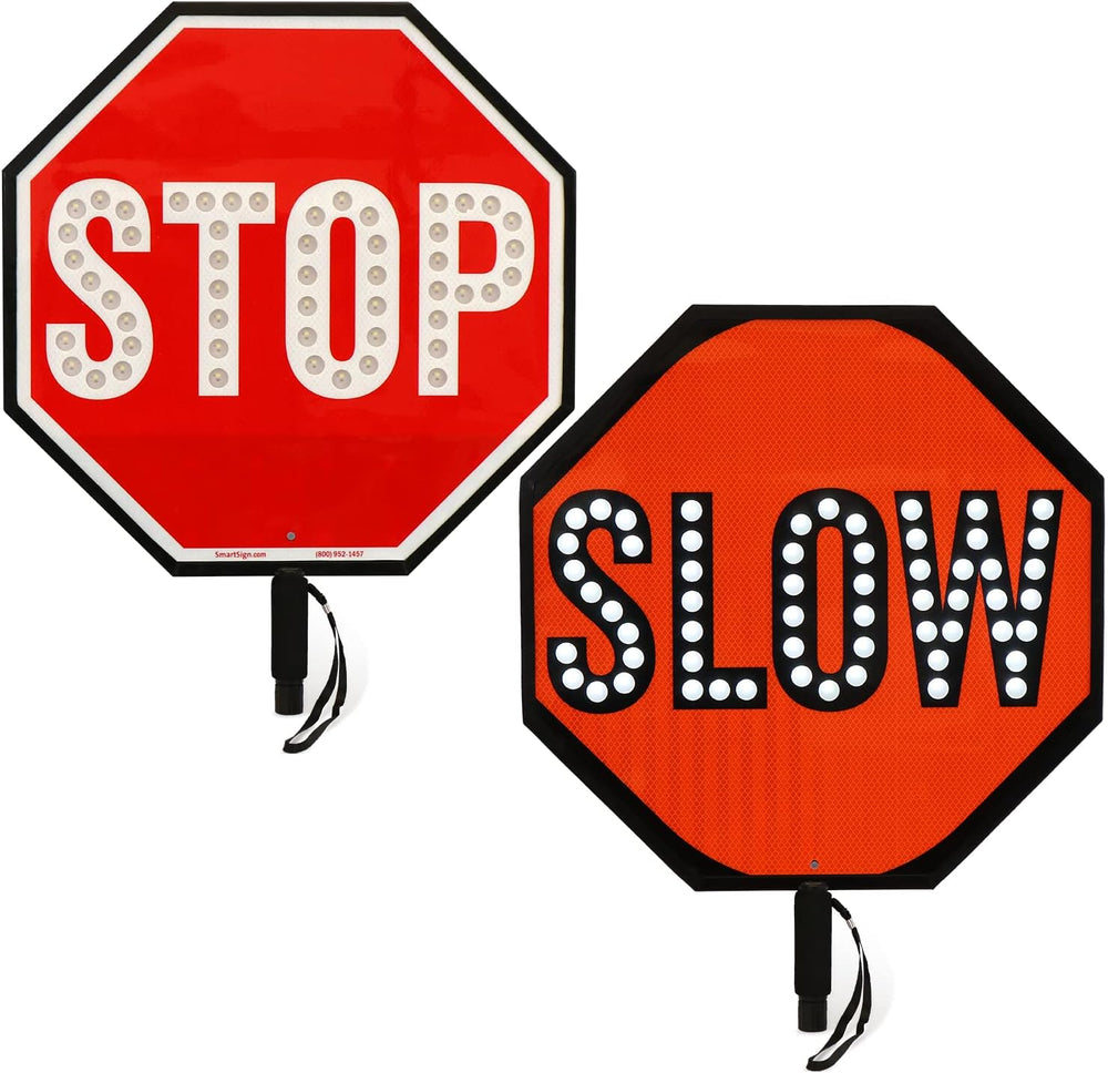SmartSign 24" LED Stop/Slow Paddle, Rechargeable Battery & Charger, ...