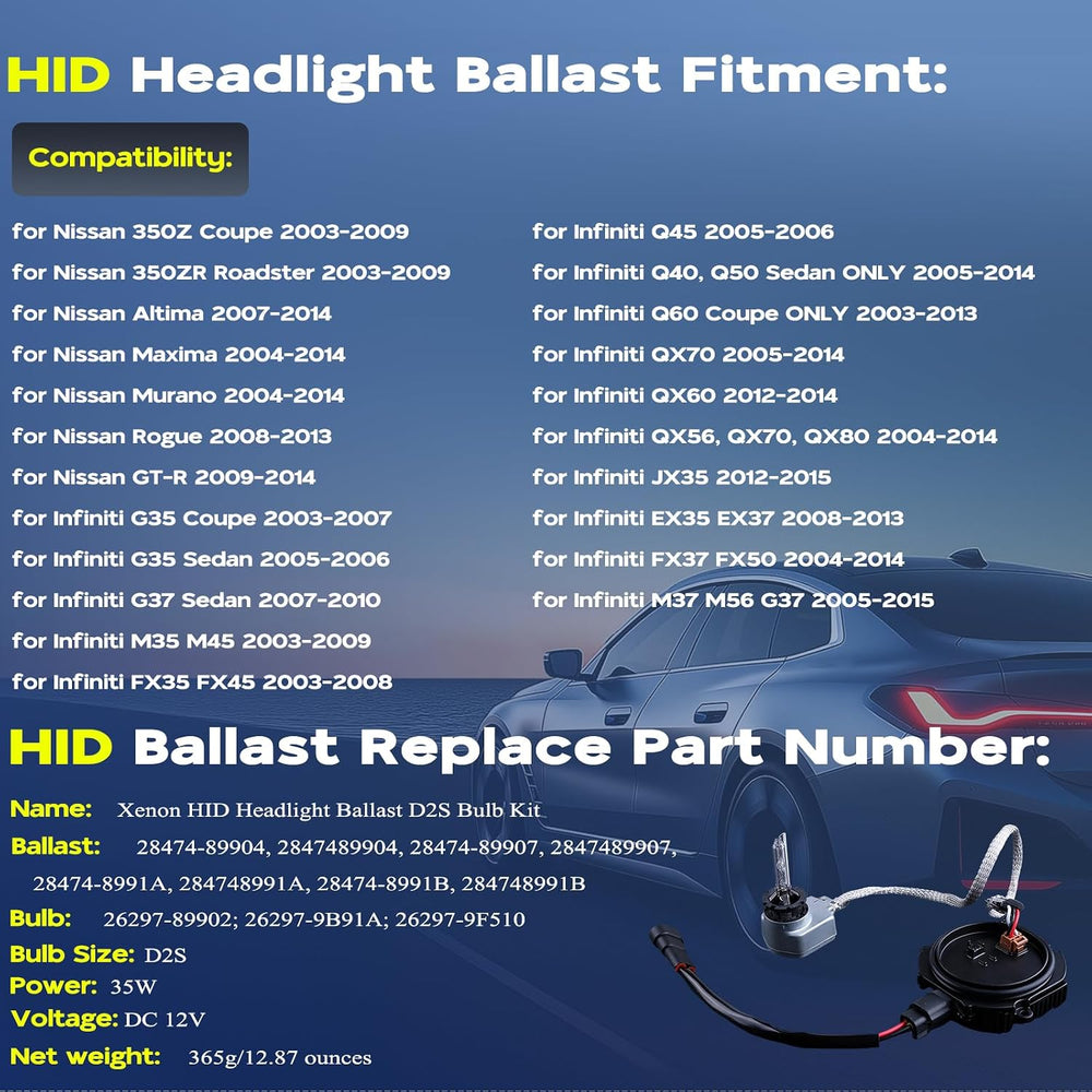 2 Set Xenon HID Ballast Headlight Control Unit with Igniter & D2S Bulb Co...