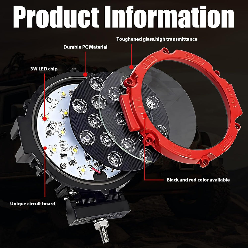 7 Inch Round LED Off Road Lights 51W 5000LM IP67 Waterproof 4-Pack