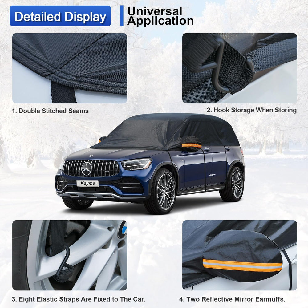 Kayme Half Car Cover, Windshield Cover for Ice and Snow Top with Reflective S...