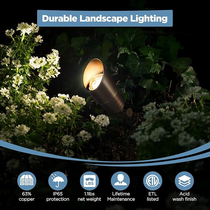 Gardencoin Solid Brass Outdoor Landscape Spotlight, 12V Low Voltage LED Spot