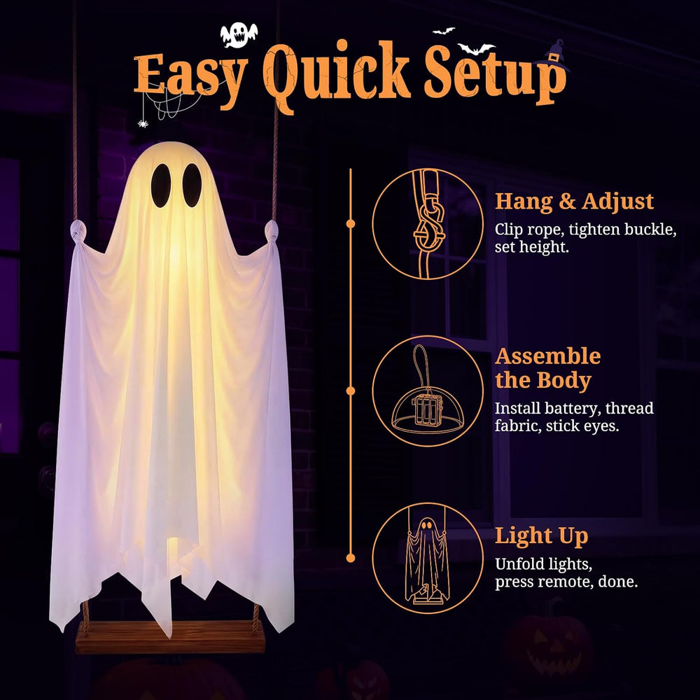 Large 5 FT Hanging Ghost Decor, Swing Ghost Halloween Decorations Outdoor