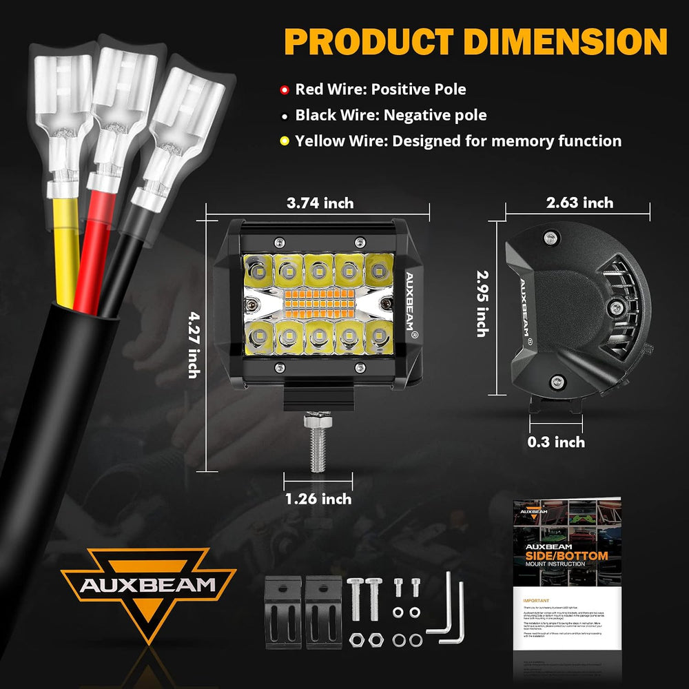 Auxbeam 4 Inch LED Pod Lights, 6 Modes Series 120W Dual Color Offroad Light