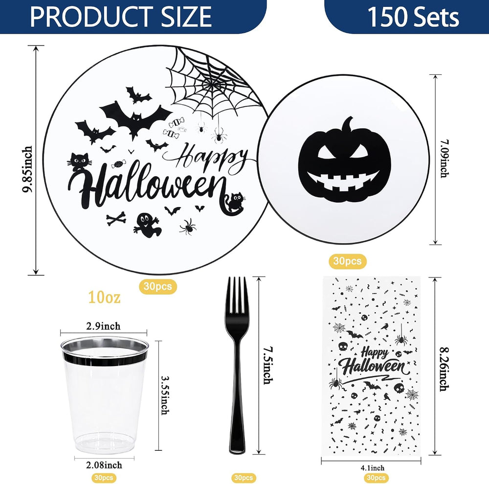 150 Pcs Black Halloween Tableware Party Supplies Serve 30