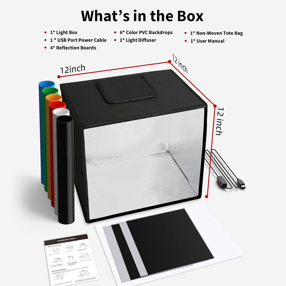 Glendan Portable Photo Studio Light Box,12"x12" Professional Dimmab...