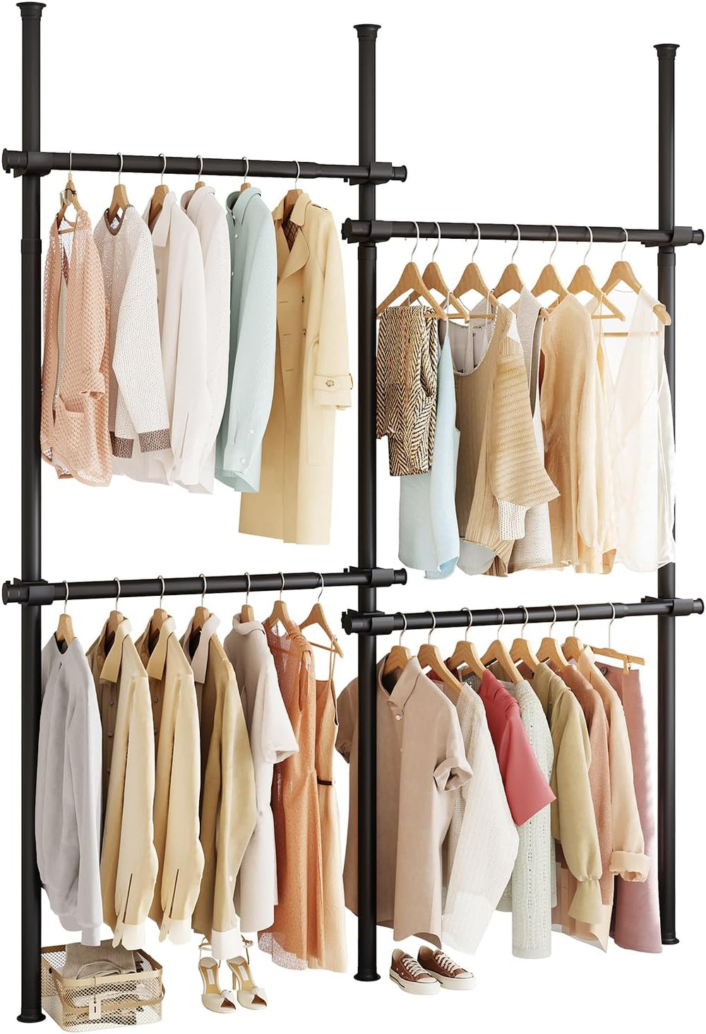 Floor to Ceiling Clothes Rack, Heavy-Duty Telescopic Garment Rack, 43–122in H...