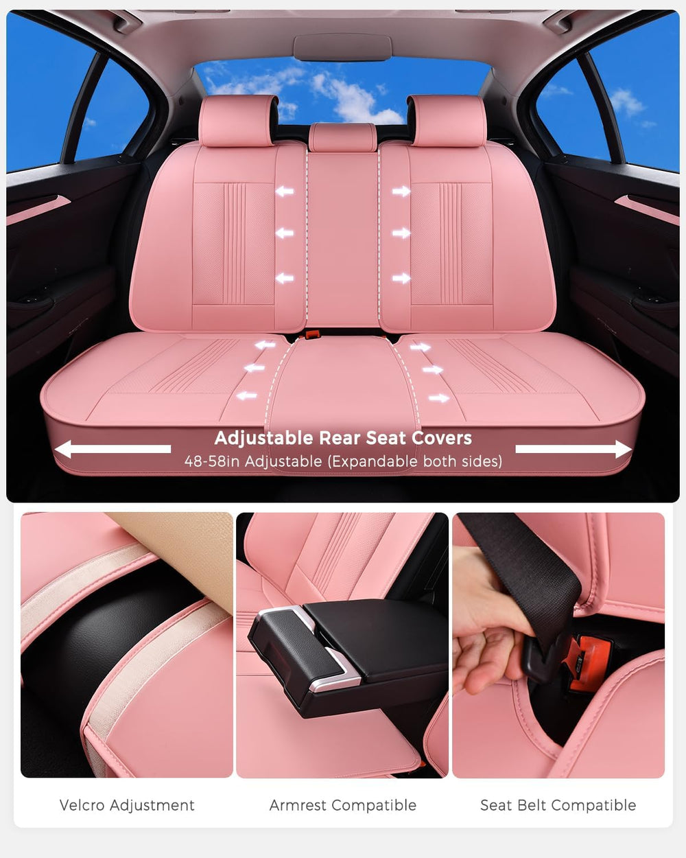 Huidasource Universal Car Seat Cover, Car Seat Cover Set Nappa Leather with L...