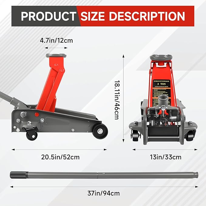 3 Ton Floor Jack, 6600 LBS Heavy Duty Hydraulic Floor Jack, Lift Range:5.31&#...