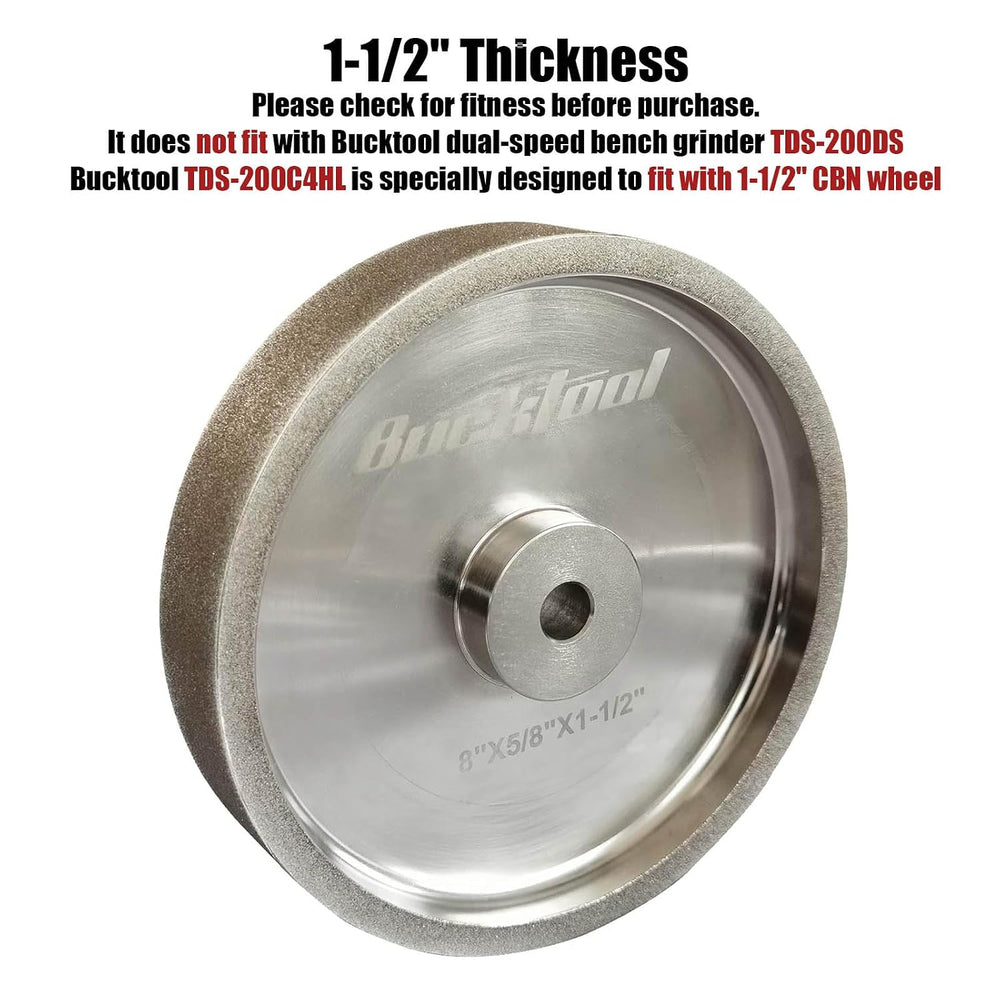 BUCKTOOL 180 Grit 8-Inch CBN Grinding Wheel, 1.5-Inch Wide, 5/8-Inch Arbor
